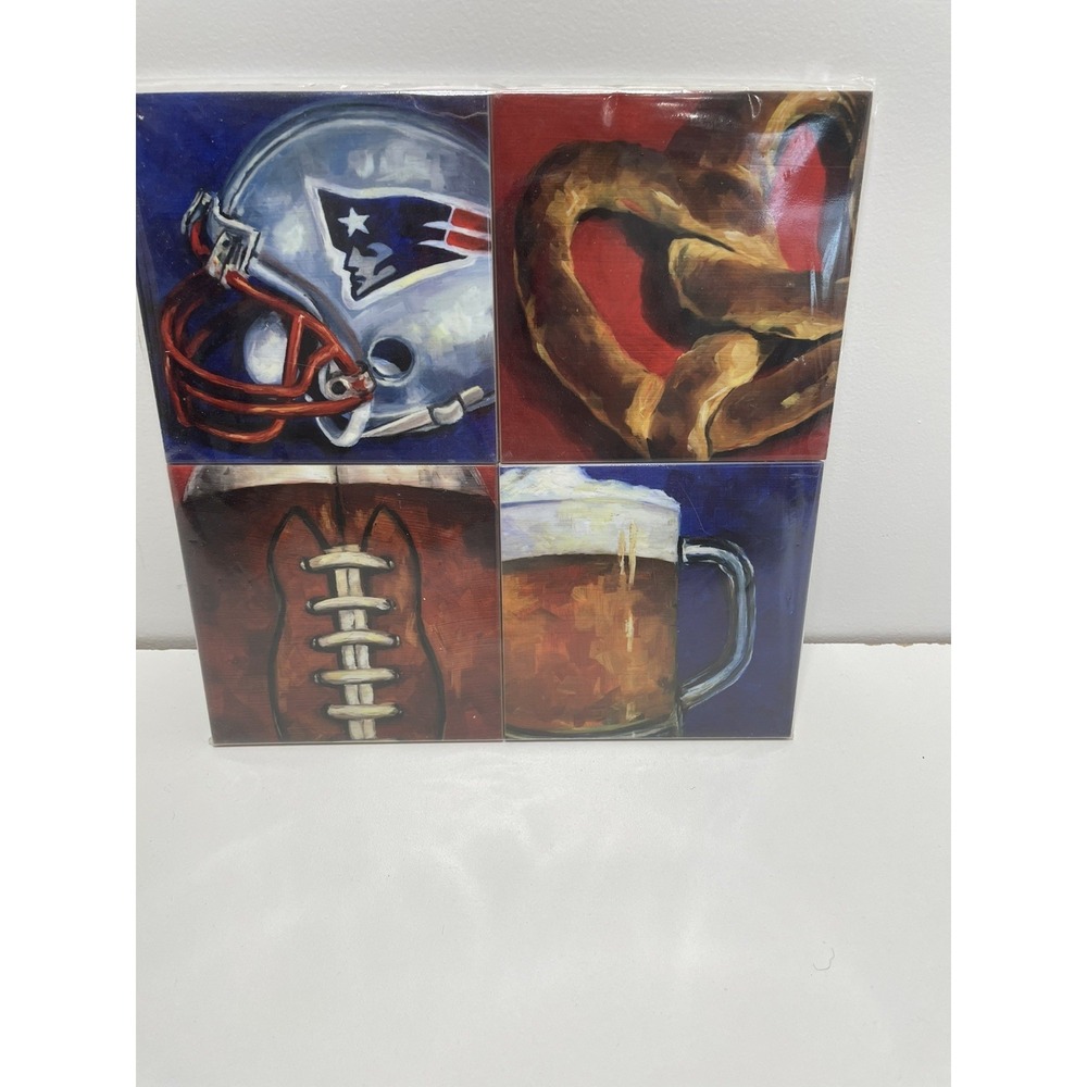 NEW Art by Alyssa New England Patriots Football Tile Coaster SET‎ 4 Cork Read